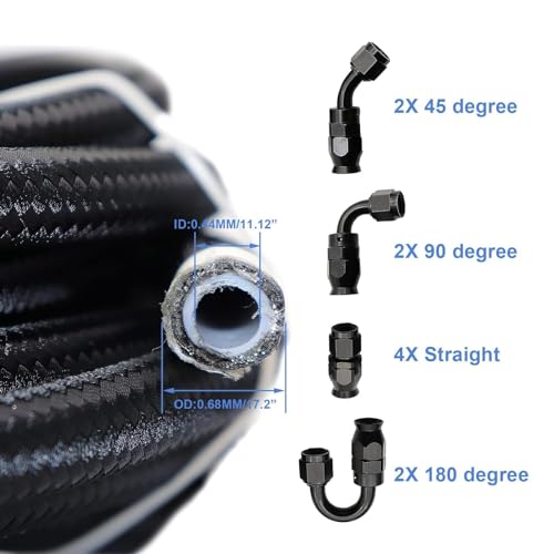 Image of SecosAutoparts 8AN-20FT Fuel Line Hose Kit 8AN-20FT Nylon Braided Fuel Line Hose Fitting with 10 Pcs Swivel Fuel Hose Fitting Adapter Kit