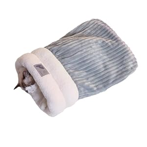 Cat Winter Sleeping Bag, Cat Sleeping Bag for Indoor Cats, Cat Bed Cave Sleeping Bag, Self Warming Cat Bed, Soft Plush Cat Sack Warm Cat Bed, Semienclosed Warm Cat Cave Bed with Cave (Grey, Large)