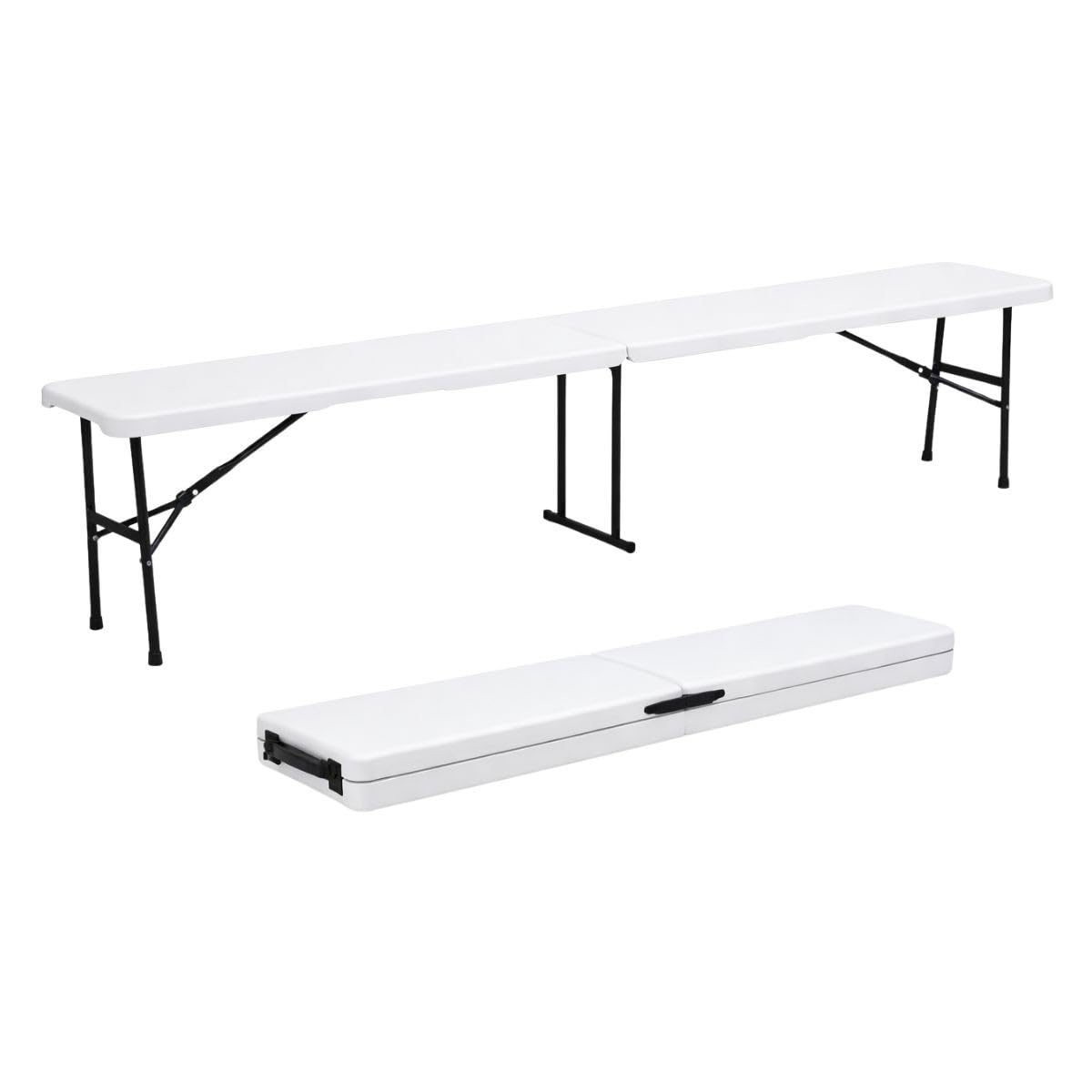 Lot de 2 Bancs de Jardin Pliables Blancs 180 x 28 x 43.5H cm Banc Exterieur Interieur Camping Réception