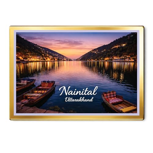 Image of Decorative Fridge Magnet with Glowing Border | Pack of 1 (Nainital, Uttarakhand, 3x2 inch - Golden Border)