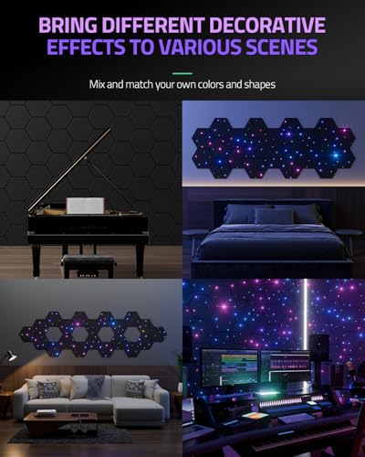 Zensonic 12 Pack Self-Adhesive Sound Proof Foam Panels For Walls 12 Inch X 10 Inch X 0.4 Inch - Hexagon Acoustic Panels With Fiber Optic Starlight, Stylish Soundproof Wall Panels Absorb Noise And Wall Decor Black thumb #6