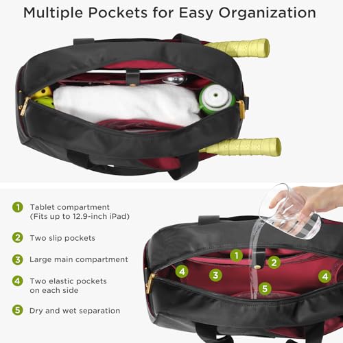 CHICECO Pickleball Tote Bag - Large Black Pickleball Bags for Women, Stylish Nylon Paddle Bag with Adjustable Strap, Stylish Padel bag for 2-4 Paddles and Shoes, Sports Gifts - Image 3
