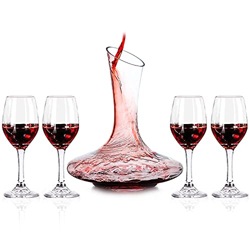 Dekanter-Becher-Geschenkset, 1 Dekanter mit 4 Becher-Wein-Dekanter bleifreies Glas für Rotwein, Eiswein, reichhaltigen Weißwein usw., Dekanter-Set Ein Geschenk der Wahl für Weinliebhaber (Kein Griff) Cover
