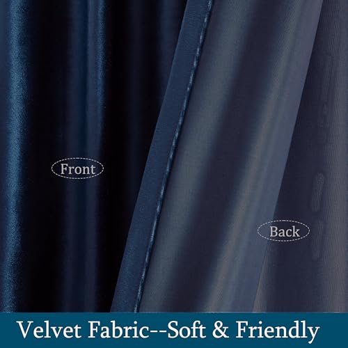 Image of Navy Blue Velvet Curtains 72 inch Long for Living Room,Luxury 2 Panels Room Darkening Rod Pocket Back Tab Curtain Elegant Thermal Insulated Heavy Soundproof Decorative Window Drapes for Bedroom