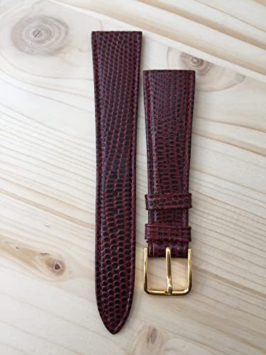Dcasmo group Bracelet de Montre Cuir Véritable Vintage Grain Lézard Burgundy Noir 20mm New Old Stock 1970 Vintage Retro Watch Collection Band avec boucle dorée – vue 8