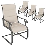 NUU GARDEN Patio Dining Chair Set of 4, Comfortable Outdoor Dining Chairs for Indoors and Outdoors, Breathable Textilene Spring Motion Outdoor Patio Chairs for Backyard Deck, Grayish Beige