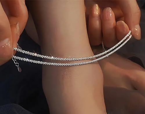 Stylish Waterproof Sterling Silver Anklets for Women – Adjustable 925 Silver Stackable Dainty Anklet Bracelet Set - Image 6