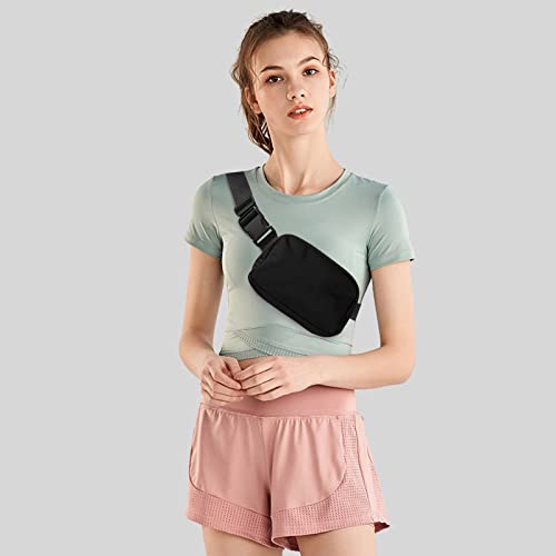 Belt Bag for Women Fanny Pack Dupes, Bomvabe Fashion Crossbody Lulu Waist Pack Lemen Bag with Adjustable Strap, Everywhere Belt Bag for Travel Outdoors Running Hiking (Black)