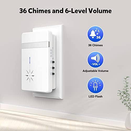 Self-Powered Wireless Doorbell, Battery Free Doorbell, No Battery Required Doorbell, 328 Feet Long Operating Range With Led Indicator & 36 Chimes, Weather Resistant Door Bell Kits Wireless #TOP4