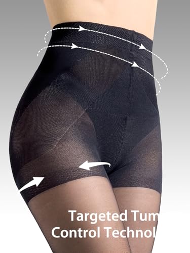 Image of 2 Pairs Women's Control Top Pantyhose Shaping Sheer Tights Tummy Control Support Stockings 20 Denier Nylons