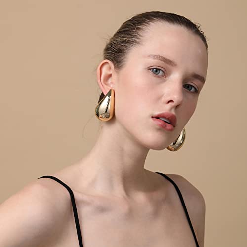 Apsvo Chunky Gold Hoop Earrings For Women Girl Drop Earring Dupes Extra Large Big Earrings Lightweight Hypoallergenic Gold Plated Earrings Fashion Trendy Jewelry #TOP2