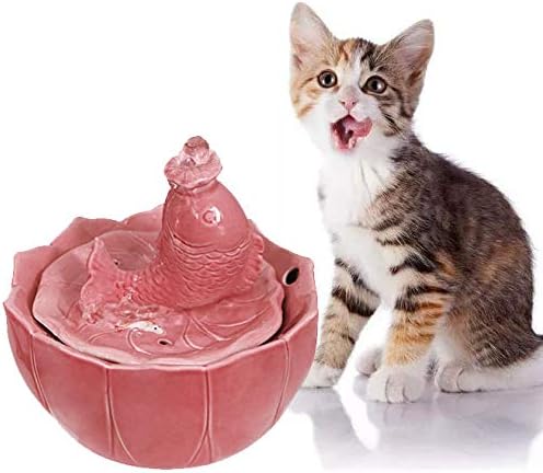 Wistwoxxon Cat Water Fountain, Automatic Ceramic Drinking Fountain for Cat Dog,Electric Pet Water Dispenser with Quiet Pump(Pink)