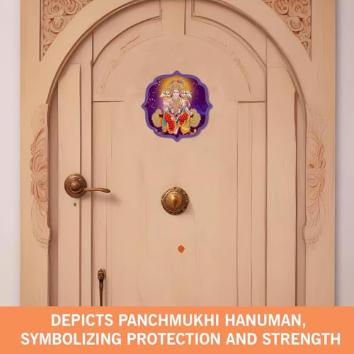 Image of BerryBox Panchmukhi Hanuman MDF Sticker Wall Frame Door Vastu Dosh Rectification Remedy Of Home, Office And Factory MDF Photo Poster with self adhesive tape 4 inch (Design 3)