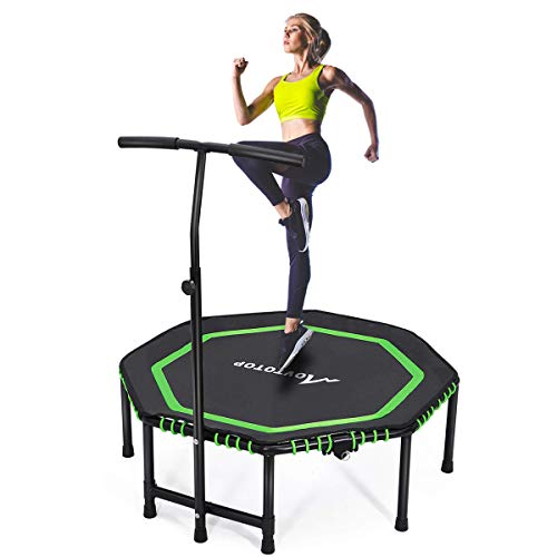 MOVTOTOP Indoor Fitness Trampoline Folding 48 Inch with Adjustable Handrail and Safety Pad
