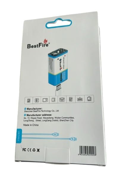 Image of Compatible with Bestfire 9V 1200mAh 6000mWh USB Type-C Rechargeable Li-ion Battery (Pack of 2)