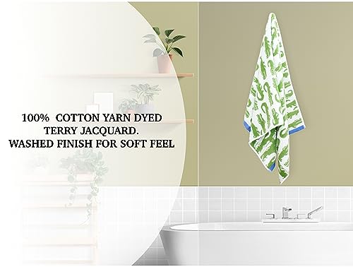 Image of ORIGINAL KIDS 6 Piece Towel Set - Bath Time in A While Crocodile- 2 Bath Towels, 2 Hand Towels, 2 Washcloths - 100% Cotton Jacquard Soft Absorbent Pool Beach Towel Gift - Green Blue