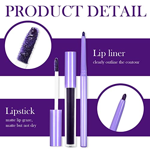Dageda Matte Liquid Lipstick, 2Pcs Lip Liner And Lipstick Set,Waterproof Long-Lasting Matte Lipstick Makeup Set, Non-Stick Cup Velvety Lip Stain Lip Gloss, Halloween Makeup Lipsticks Gift Set (Purple) #TOP5