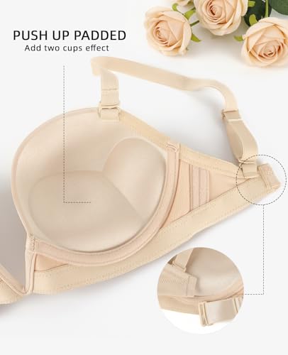 Image of YANDW Low Back Bra with Clear Straps and Back Deep V Plunge Push Up Low Cut Bras Underwire Add Two Cup