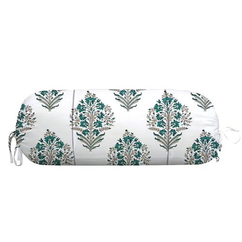 Image of Trance Home Linen 100% Cotton 16x32 inch 200TC Printed Pipe-in Bolster Cover | Bolster Pillow Cover to fit 24 inch Length 9 inch Dia | Pack of 2 Bolster Cover only (16x32 inch, Madhuban Green)