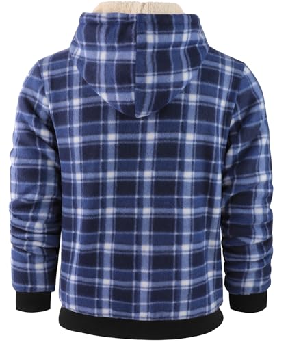 Image of Mens Plaid Hoodies Winter Zip Up Fleece Jacket Sherpa Fleece Lined Warm Flannel Jacket Coat