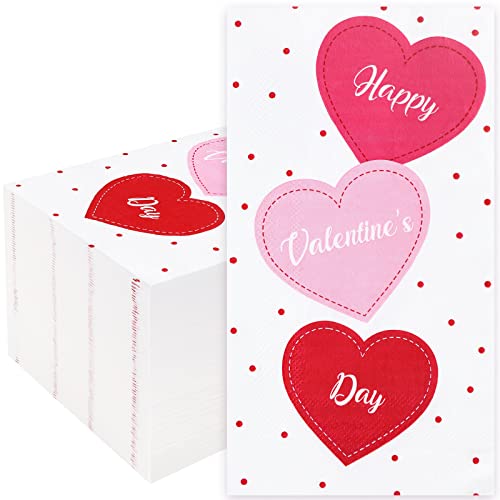 Whaline Valentine's Day Guest Napkins 3 Ply Heart Disposable Paper Napkins Sweet Heart Dinner Hand Napkin Towel for Home Kitchen Bathroom Powder Room Wedding Holiday Party Supplies, 80Pcs