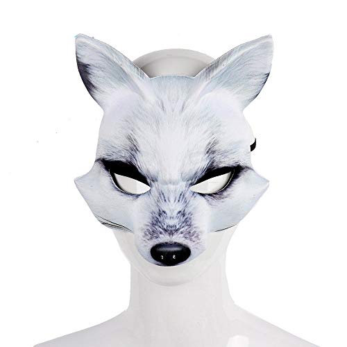 YJZQ Fox Mask Furry Fox Half Face Veil Fancy Dress Eye Mask Fox Costume Accessory Halloween Carnival Cosplay Party Mask Makeup Prop for Adult (White Fox) - Image 3