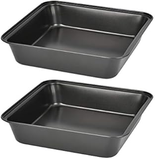 Juliyeh Square Baking Pan Carbon Steel Cake Baking Tray Non-Stick Mold Cake Biscuit Pizza Mold,Black,8-inch 2 PCS
