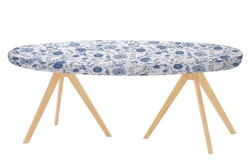 Image of The Furnishing Tree Elastic Cotton Oval Dining Table Cover 30x48 in Inches Floral Blue on White Base
