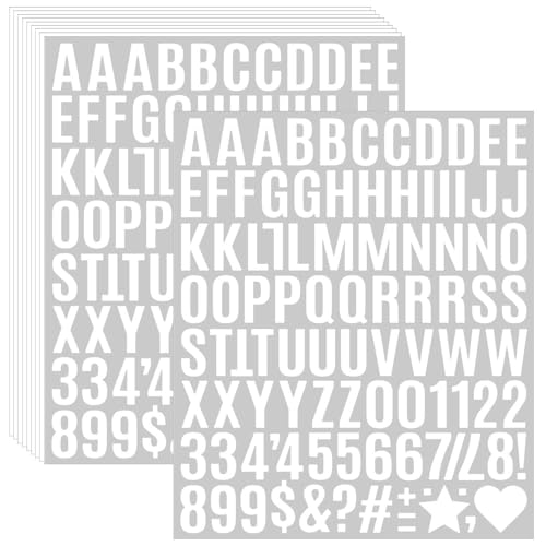980 Pcs 1 Inch Vinyl Waterproof Letter Stickers 10 Sheets Self-Adhesive Alphabet Number Stickers for Mailbox Signs Window Door Address Number (White 1 Inch)