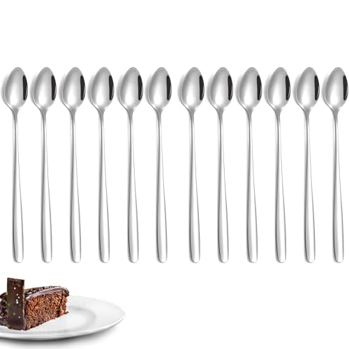 PARENCE – Lot de 12 Cuillères à Dessert Longues 18,5 cm – Acier Inoxydable – Manche Gravé – Cuillère à Glace, Café, Dessert, Gris