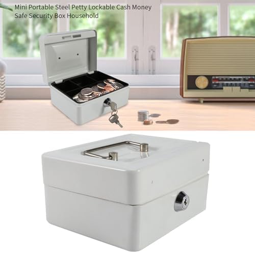 Security Box Mini Security Box with Key Lock, 6 compartments Cash Money Lockable Storage Bank Household New(White)