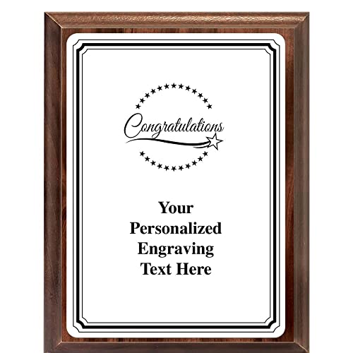 Crown Awards Congratulations Plaque Award, 6x8 Personalized Recognition White Metal Trophy Plate On Walnut Wood Plaque with Custom Engraving Prime