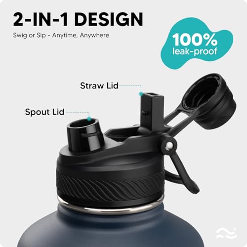 Image of Swigina [2-IN-1 LID] 64 oz Insulated Water Bottle with Silicone Boot (48hrs Cold /24hrs Hot) - DIY Stickers, Leakproof, BPA Free, Half Gallon
