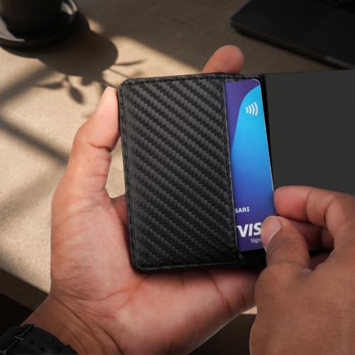 Image of The Wallet Store Maverick RFID Protected Minimalist Wallet, Pop-Up Cardholder, Scan-Proof Aluminium Case, Holds 8 Credit /Debit Cards, Slim Men's Wallet (Carbon Fibre)