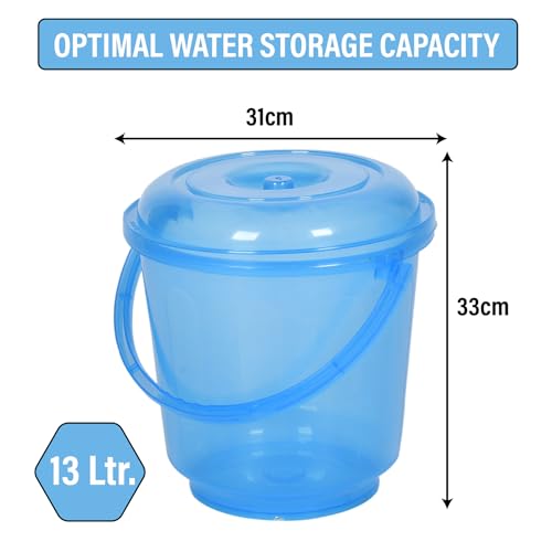 Image of Urbane Home Pack of 6 Bucket | Bathroom Bucket | Utility Bucket for Daily Use | Water Storage Bucket | Bathing Bucket with Handle & Lid | 13 LTR | SUPER-013 | Transparent Blue