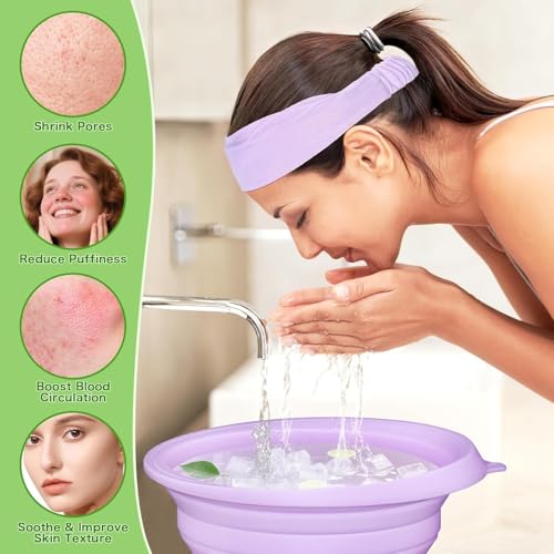 Image of PARON Collapsible Silicone Ice Facial Bowl with Ice Tray | BPA-Free Ice Face Bath for Skin Care, Pore Tightening & Face Washing Bowl | Reusable Beauty Tool | Purple