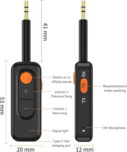 Image of Tobo Bluetooth Transmitter Receiver 2-in-1 Bluetoot 5.4 Audio Adapter, Mini Wireless 3.5mm AUX Bluetooth Adapter for Home Car Airply PC Audio Music Headphones TV Speakers TD-1424WA