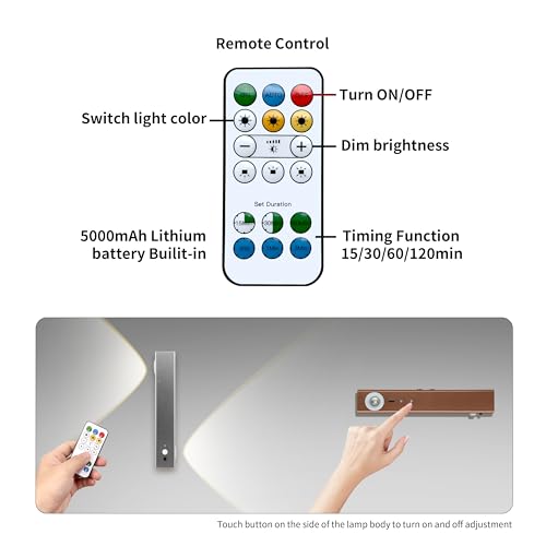 Image of Motion Sensor LED Night Lights, 2500 mAh Rechargeable Battery Operated Indoor Wall Light Without Power Connection with Switch, Wireless Wall Lighting Battery for Cabinet Bedroom Stairs (Gold)