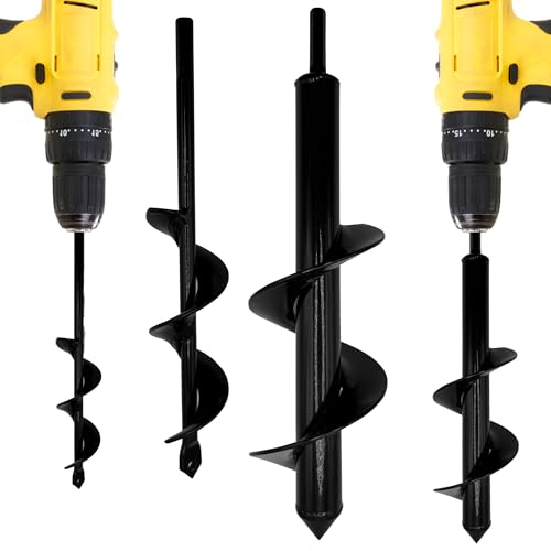 OutdoorGems Auger Post Hole Digger Drill Bit Set 2 Pack of Spiral Bits 4x22cm & 8x30cm for Garden Planting Fence Posts Bulbs Seeds & Compost Fits Most Drills Durable Rust-Resistant Steel