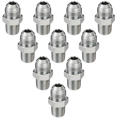 Image of 10 Pack Hydraulic Hose Adapter Fittings: 1 /2 inch JIC 37 Male x 3 /8 inch NPT Male, Straight Tube Connectors with Protection Cover