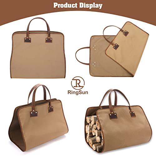 Ringsun Waxed Canvas Firewood Bag Carrier, Firewood Log Carrier Tote Bag, Fireplace Wood Stove Accessories #TOP3