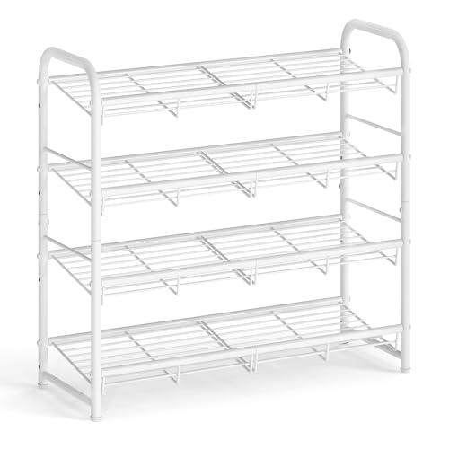 Image of SONGMICS Stackable Shoe Rack, 4 Tier Metal Shoes Rack Storage Shelf, Holds up to 16 Pairs, Adjustable Slanted Shelves Tower Organizer for Closet Entryway Small Spaces, White