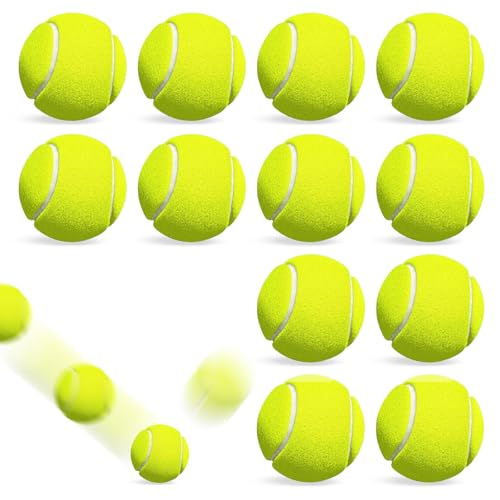 Druuzyl Pelotas de Tenis 12pcs Recreational Tennis Balls Pelotas de Tenis para Competición y Entrenamiento para Niños Principiantes Mascotas Pelota de Tenis Amarilla