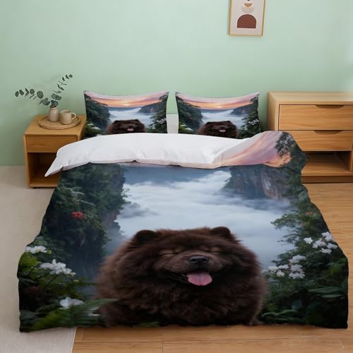 Funda Nórdica con Chow Chow Microfibra Suave Juego De Cama Acantilado con Fundas Almohada para Niños Y Adolescentes - Dormitorio Double（200x200cm）