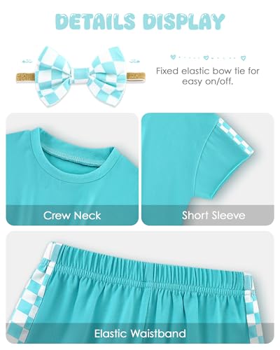 Image of SANMIO Toddler Girl Clothes Summer 3 Piece Outfits Cute | Short Sleeves Checkered Tops Shorts and Headband Girls Clothing Set