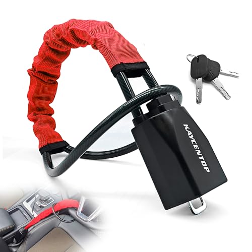 KAYCENTOP Car Steering Wheel Lock, Seat Belt Lock, Anti-Theft Device, Max 17 Inch Length, Small and Light-Weight, Multi-Functional, Fit Most Vehicle, SUV, Golf Cart Security (Red)