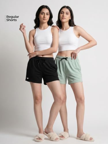 Image of Fflirtygo Women's Cotton Shorts | Sports and Running | Gym Workout and Yoga | Regular Fit Shorts for Women Combo (Pack of 2)