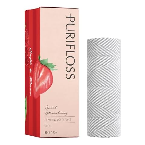 PURIFLOSS Premium Expanding Woven Dental Floss - PTFE & PFAS Free - Sweet Strawberry REFILL - Dentist Recommended - Kid Friendly - Vegan & Cruelty Free - 33yd Cover