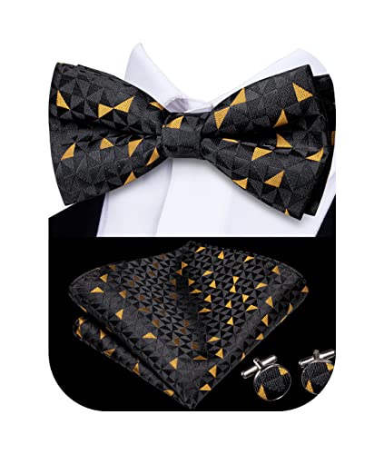Image of Hi-Tie Bow Ties for Men Pre-Tied Pocket Square with Cufflinks Mens Bowtie Sets for Wedding Formal Party