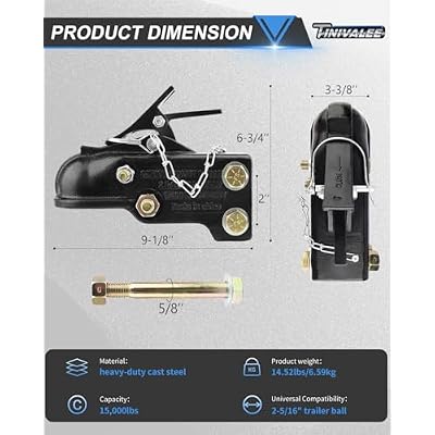 2-5/16 Adjustable Trailer Coupler Heavy Duty Channel-Mount, Capacity 15000LBS (Black)